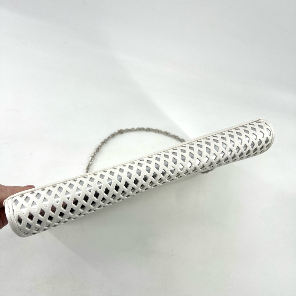Woven Faux Leather envelope‎ clutch shoulder Bag White Silver lulu Townsend - Picture 13 of 14